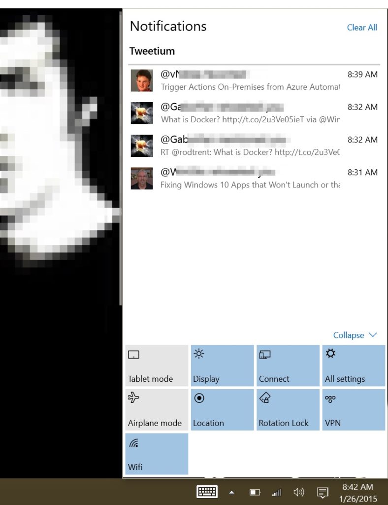 Windows 10 notification bar